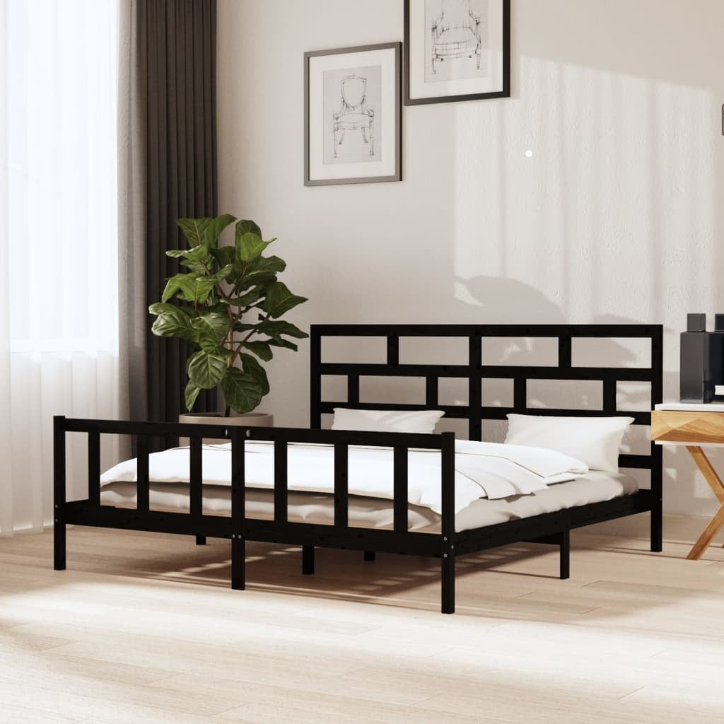 3101372 vidaXL Bed Frame without Mattress Black Solid Wood 200x200 cm (810106+814218)