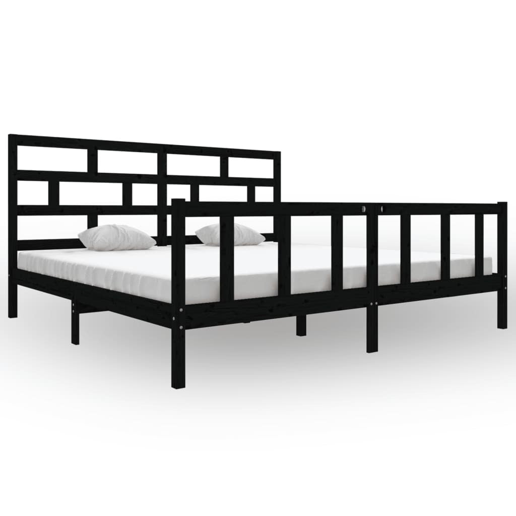 3101372 vidaXL Bed Frame without Mattress Black Solid Wood 200x200 cm (810106+814218)