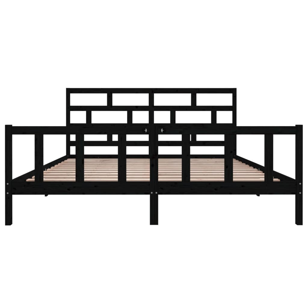 3101372 vidaXL Bed Frame without Mattress Black Solid Wood 200x200 cm (810106+814218)