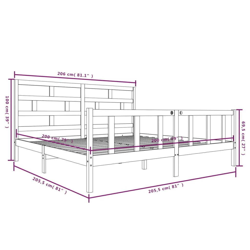 3101372 vidaXL Bed Frame without Mattress Black Solid Wood 200x200 cm (810106+814218)