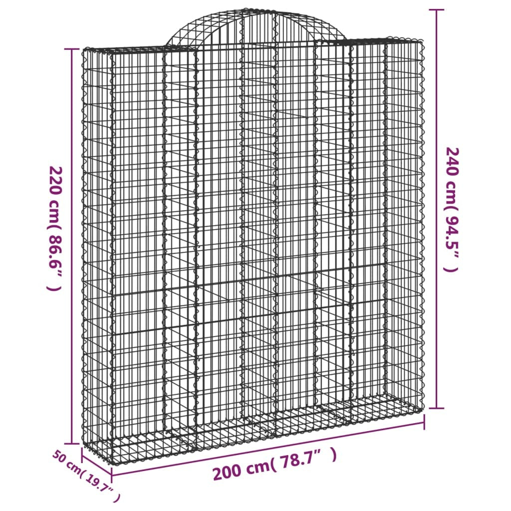 vidaXL Arched Gabion Baskets 9 pcs 200x50x220/240 cm Galvanised Iron