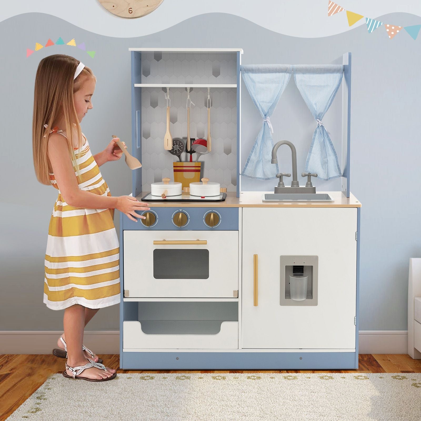 Wooden Kitchen Playset with Cookware and Storage for Kids