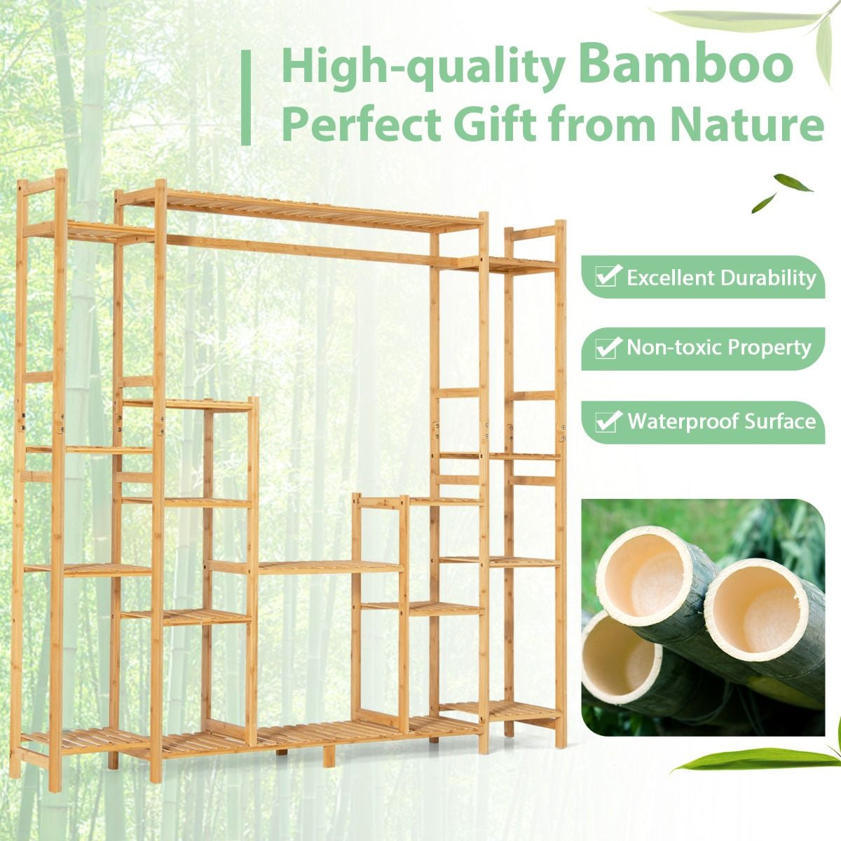 9-Tier Large Plant Shelf Bamboo Crisscross Plant Holder