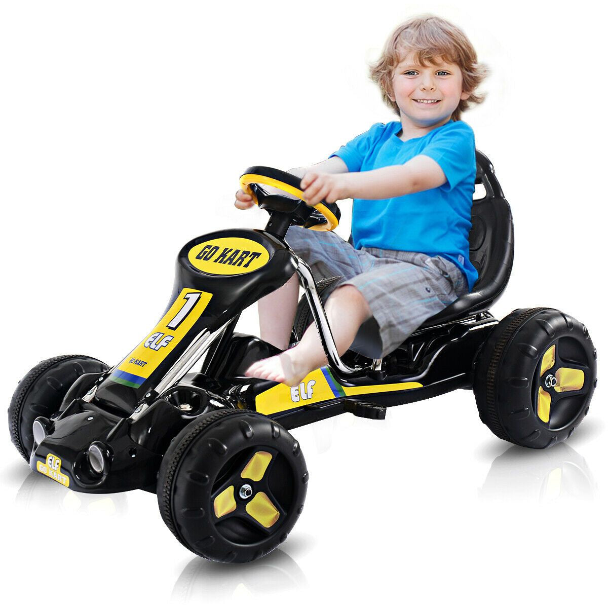 Kids Pedal Go Cart with Adjustable Seat and Non-Slip Wheels