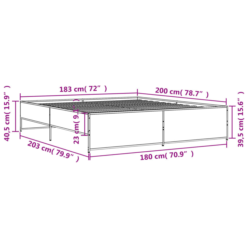 vidaXL Bed Frame without Mattress Black 180x200 cm Super King