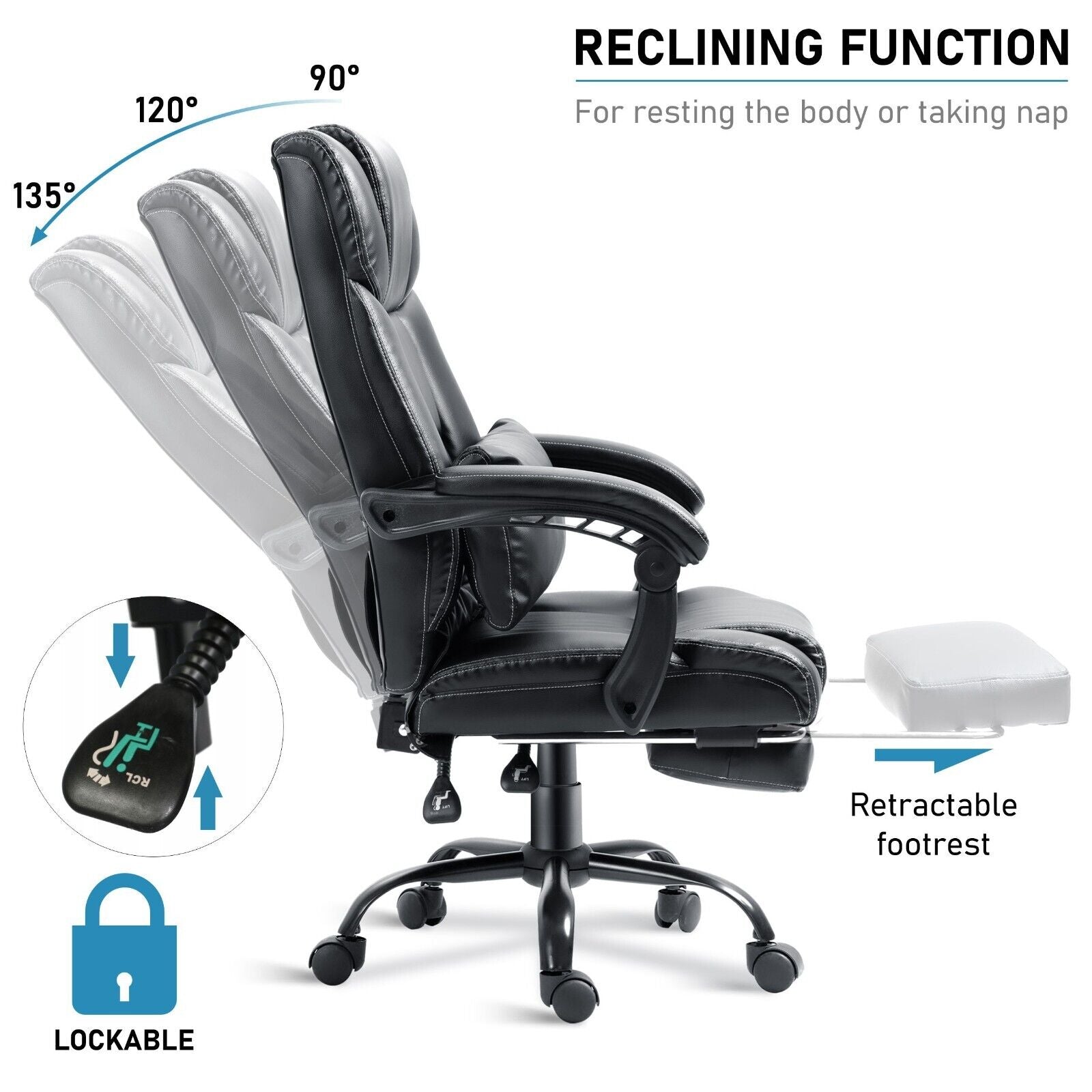 Executive Office Chair Leather Computer Desk Chair Swivel Recliner Gaming Chair