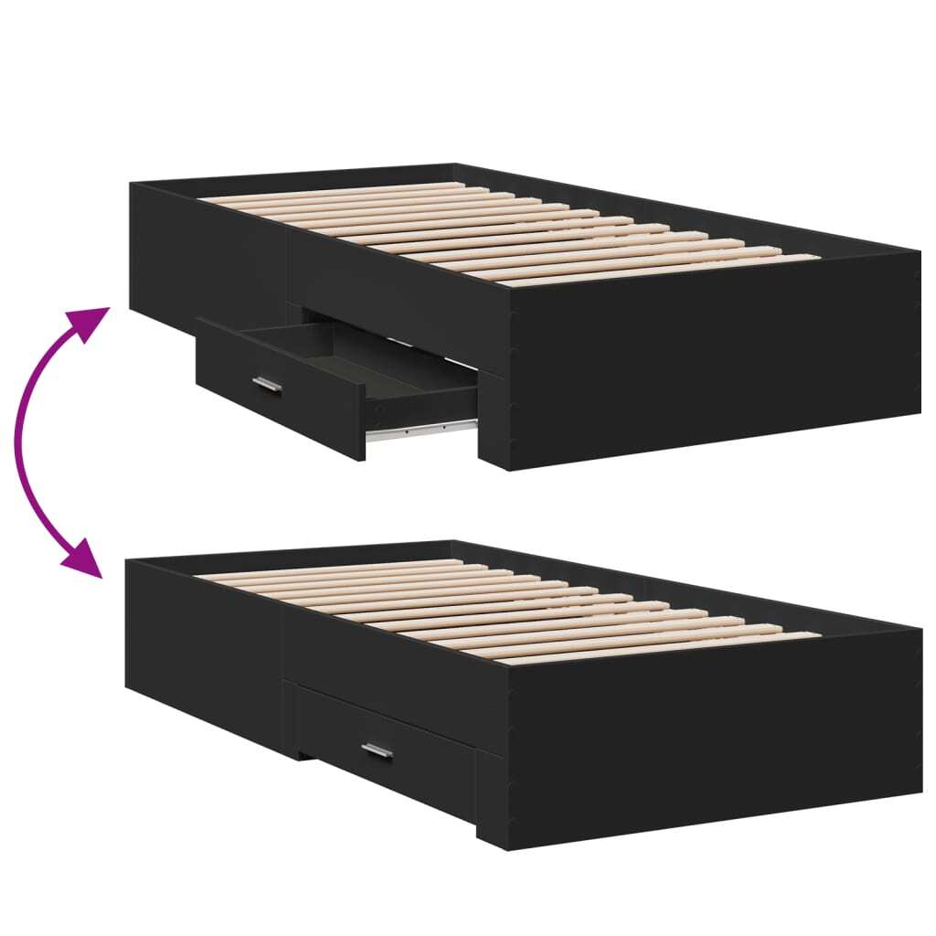 vidaXL Bed Frame with Drawers without Mattress Black 90x200 cm