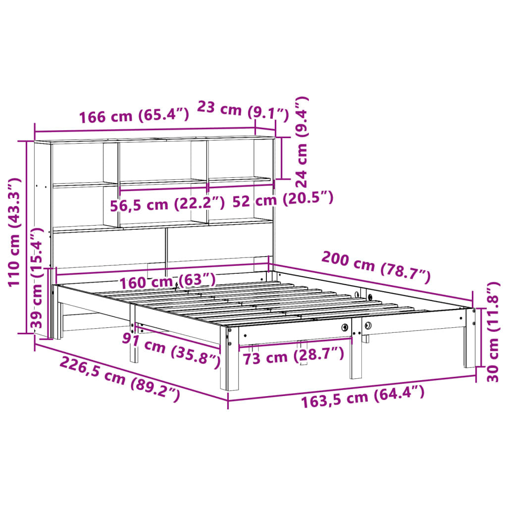 vidaXL Bookcase Bed without Mattress White 160x200cm Solid Wood Pine