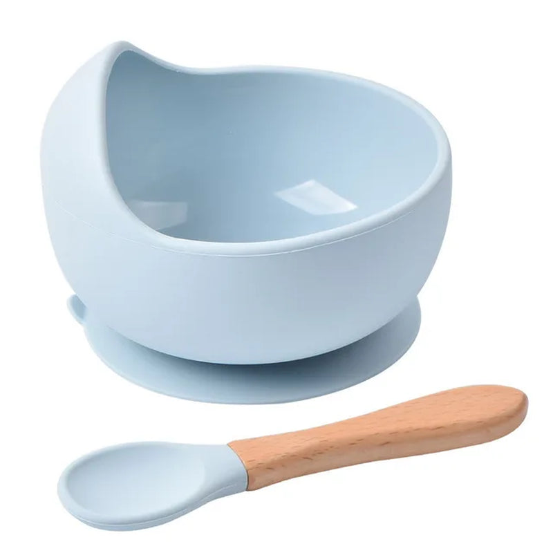 Food Grade Silicone Baby Feeding Bowl Set Solid Color Waterproof Kids Feeding Bowl with Spoon Children Tableware Dinnerware Set