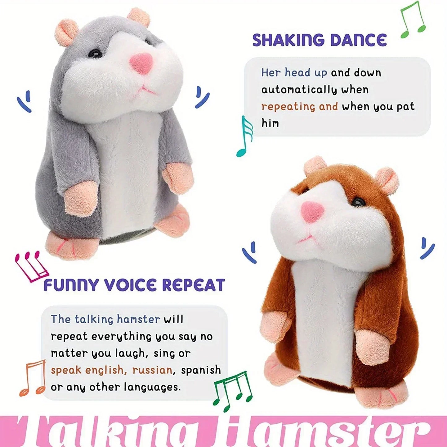 New 15Cm Cute Talking Hamster Talking Sound Recording Repeatable Stuffed Animal Recordable Hamster Doll Gifts