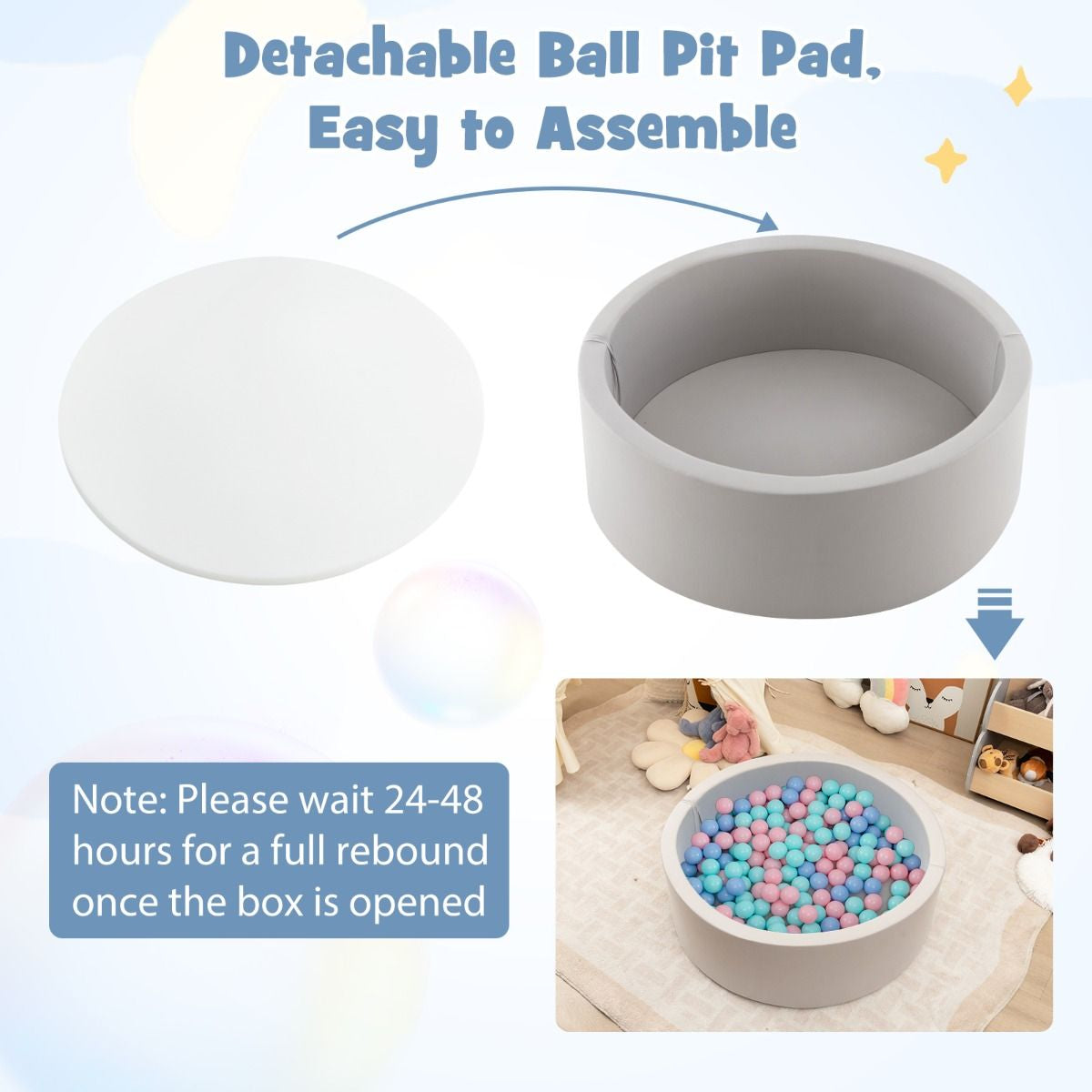 90 X 30Cm Soft round Ball Pool for Toddlers and Baby with 200 Ocean Balls and Storage Bag