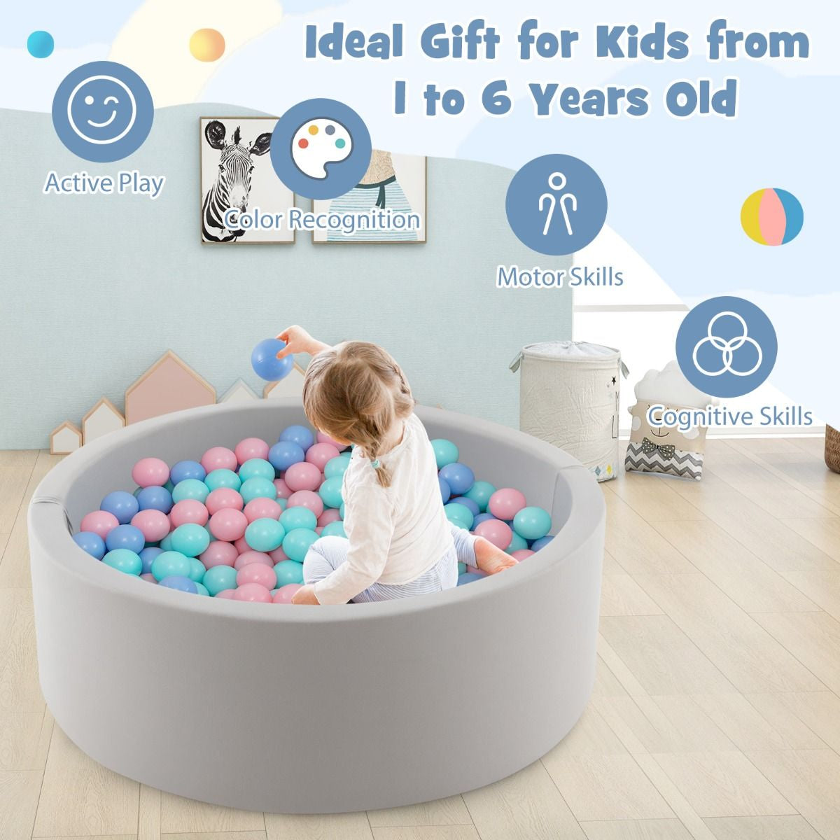 90 X 30Cm Soft round Ball Pool for Toddlers and Baby with 200 Ocean Balls and Storage Bag