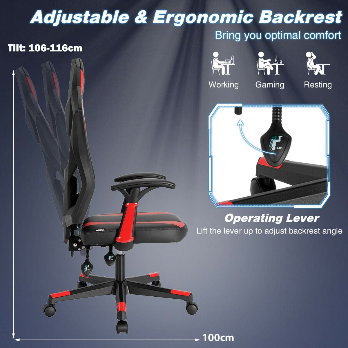 Racing Style Gaming Chair with Adjustable Back Height