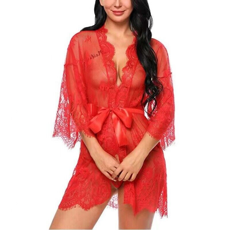 Women Sexy Gown Nightdress Lace Lingerie Sleepwear Ladies Wraps Dress Robe