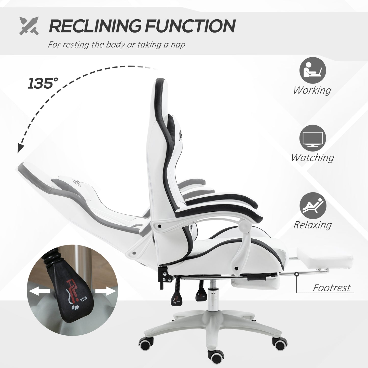 Racing Gaming Chair Reclining PU Leather Computer Chair with Headrest