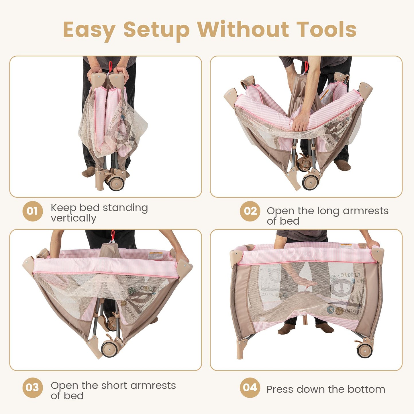 3-In-1 Multifunctional Foldable Baby Bassinet with Carry Bag and Wheels