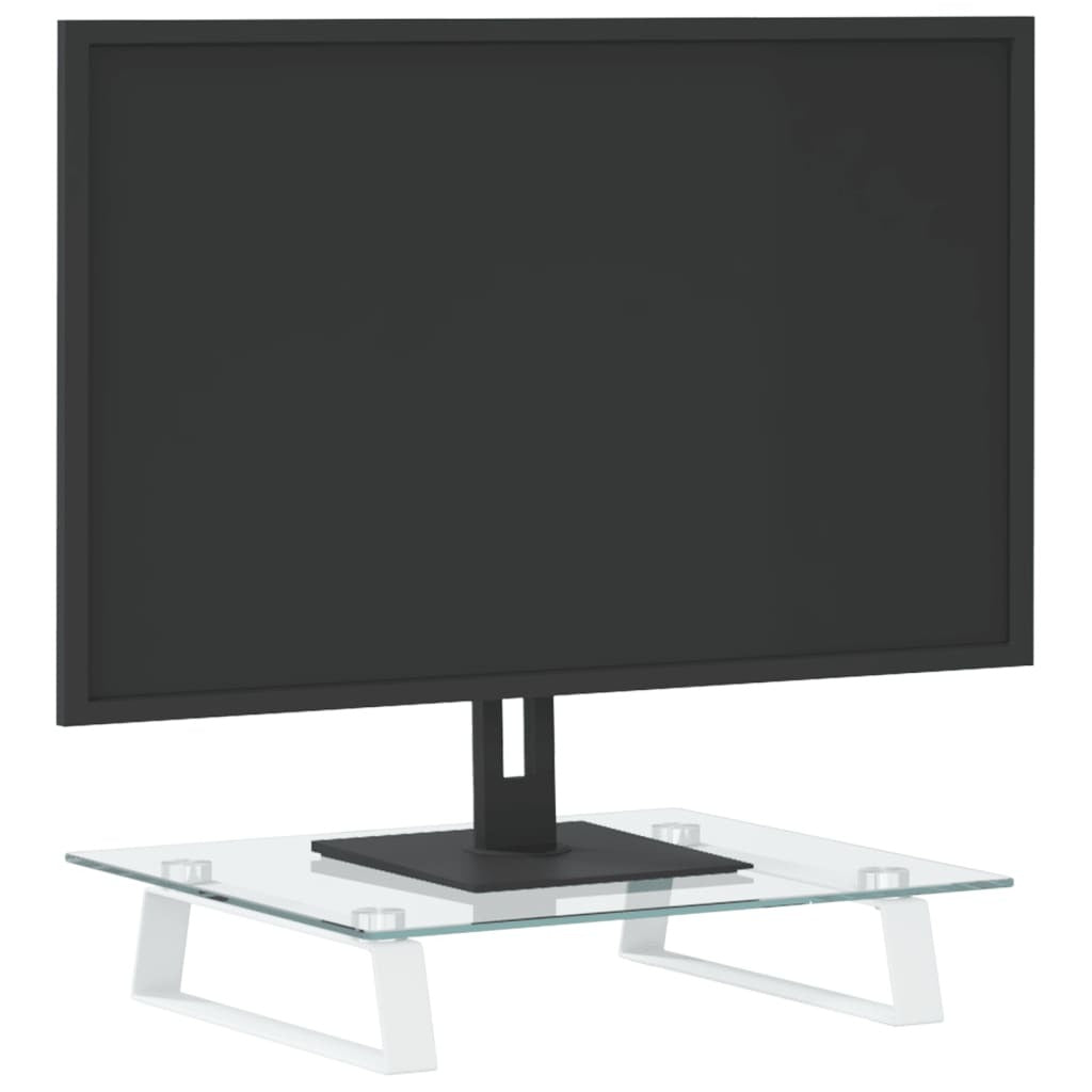 vidaXL Monitor Stand White 40x35x8 cm Tempered Glass and Metal