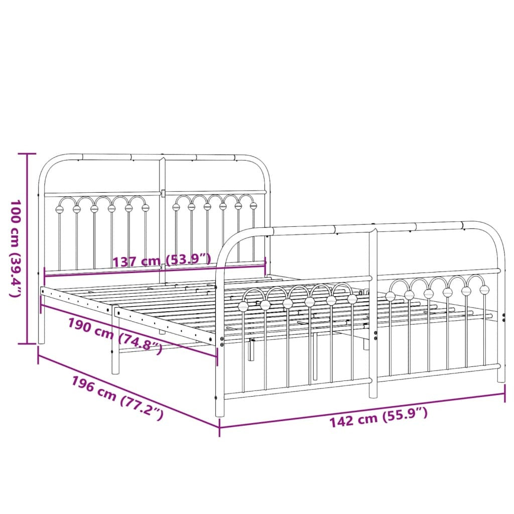 vidaXL Metal Bed Frame without Mattress with Footboard Black 137x190cm