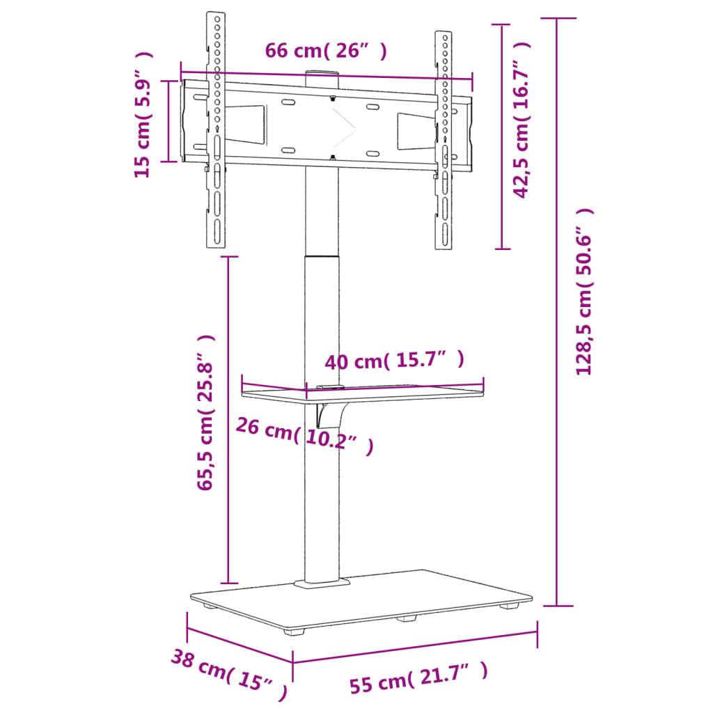 vidaXL Corner TV Stand 2-Tiers for 32-65 Inch Black