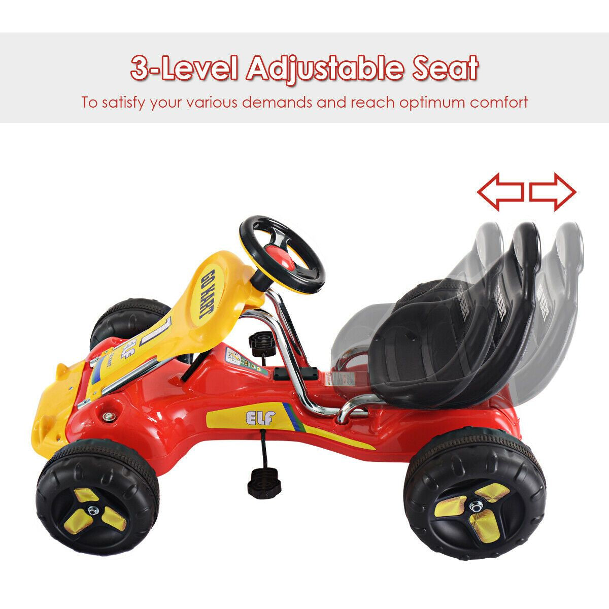 Kids Pedal Go Cart with Adjustable Seat and Non-Slip Wheels