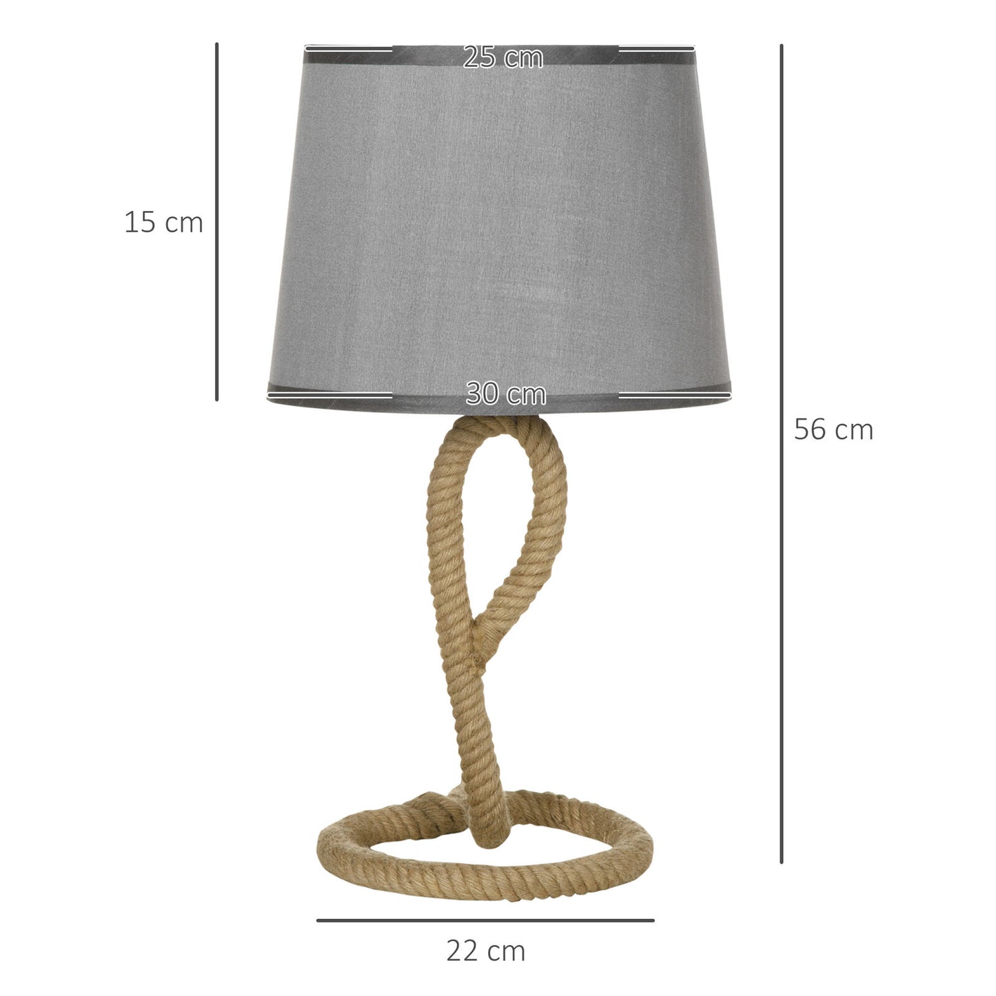 Nautical Table Lamp with Rope Base, Desk Fabric Light, Bedroom, Living Room