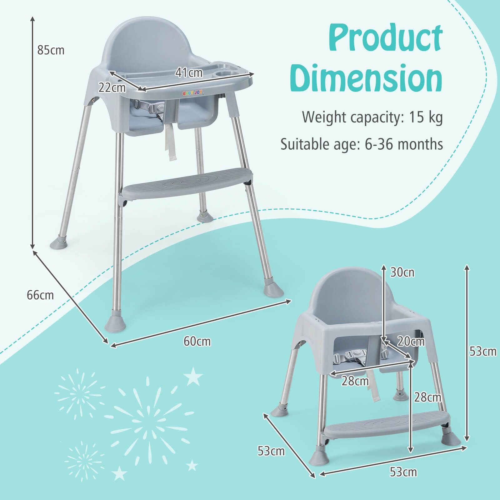 4 in 1 Adjustable Baby High Chair with Double Removable Tray