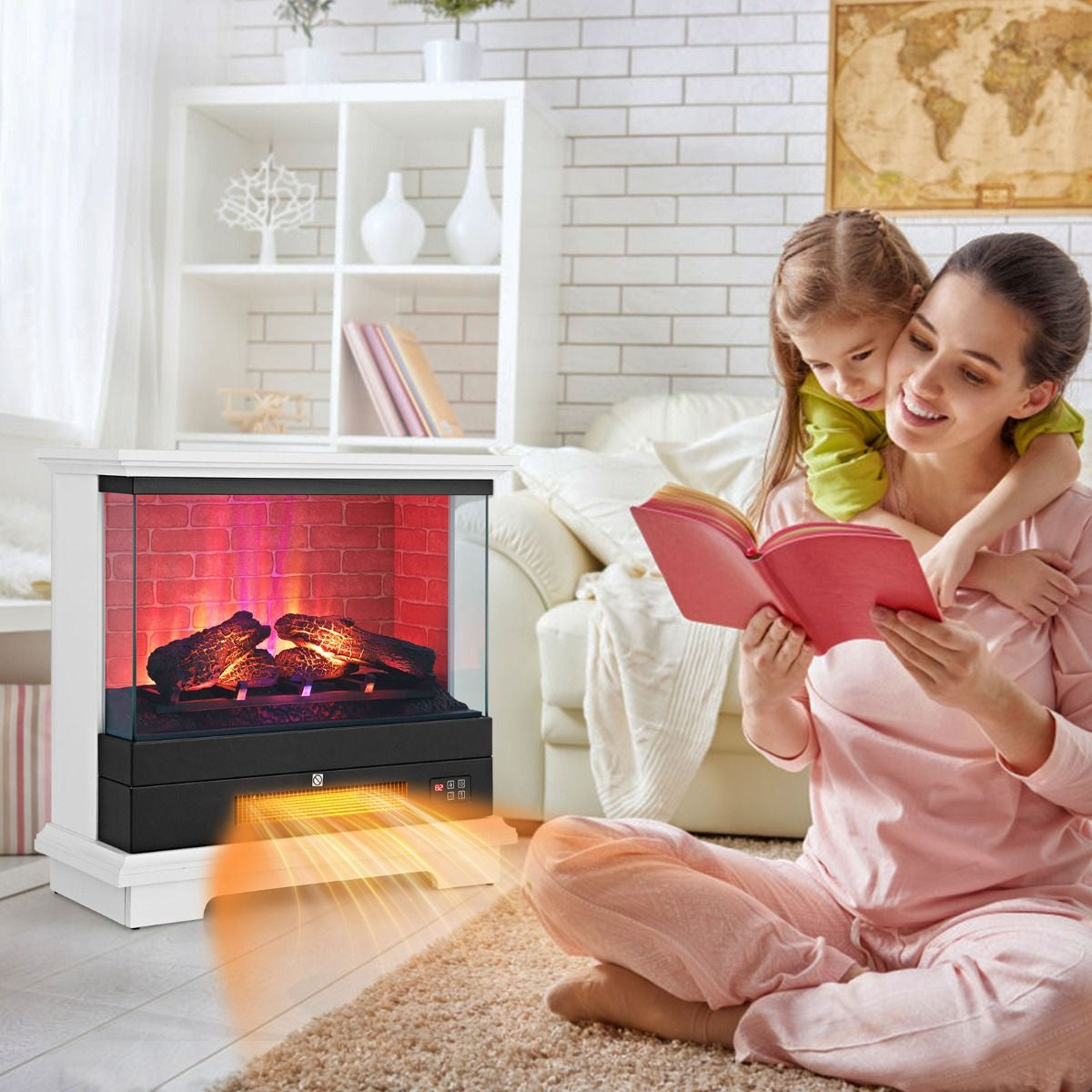 2000W Electric Fireplace Heater with 3-Level Vivid Flame