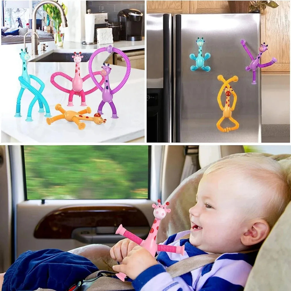 4 Pack Telescopic Suction Cup Giraffe Toy Sensory Tubes for Boys Girls Autistic Travel Toys for Christmas Gift