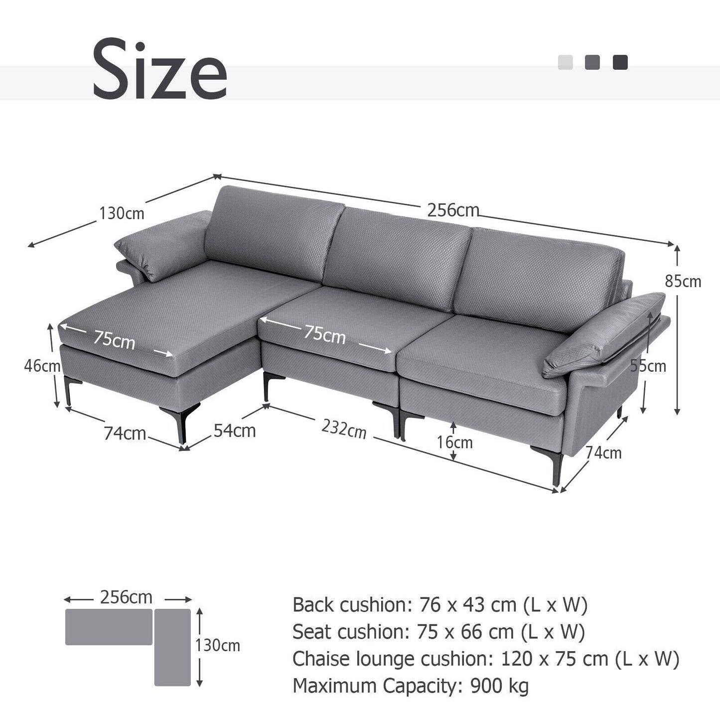 L-Shaped 3-Seat Upholstered Sectional Sofa