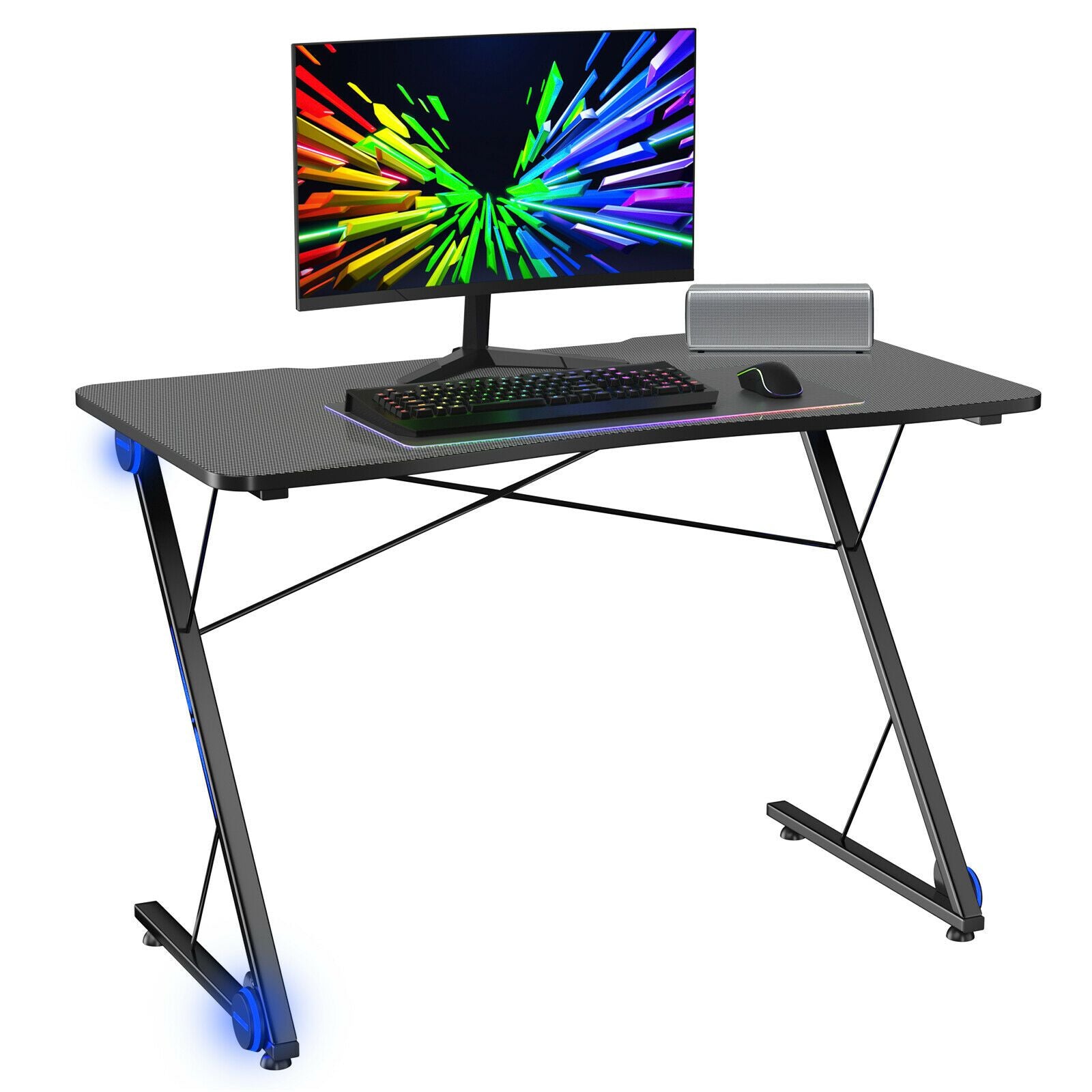 Z-Shaped Ergonomic Gaming Desk with Blue Lights