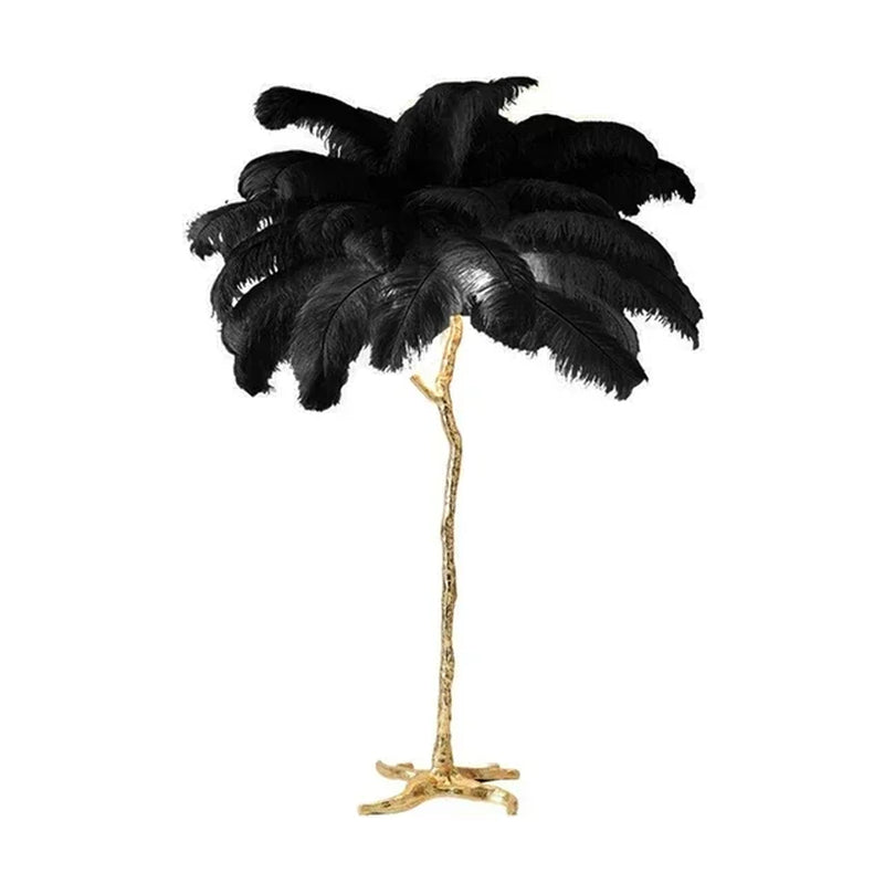 Nordic Ostrich Feather Led Floor Lamp Resin Copper Living Room Home Decor Standing Light Indoor Lighting Bedroom Bedside Light