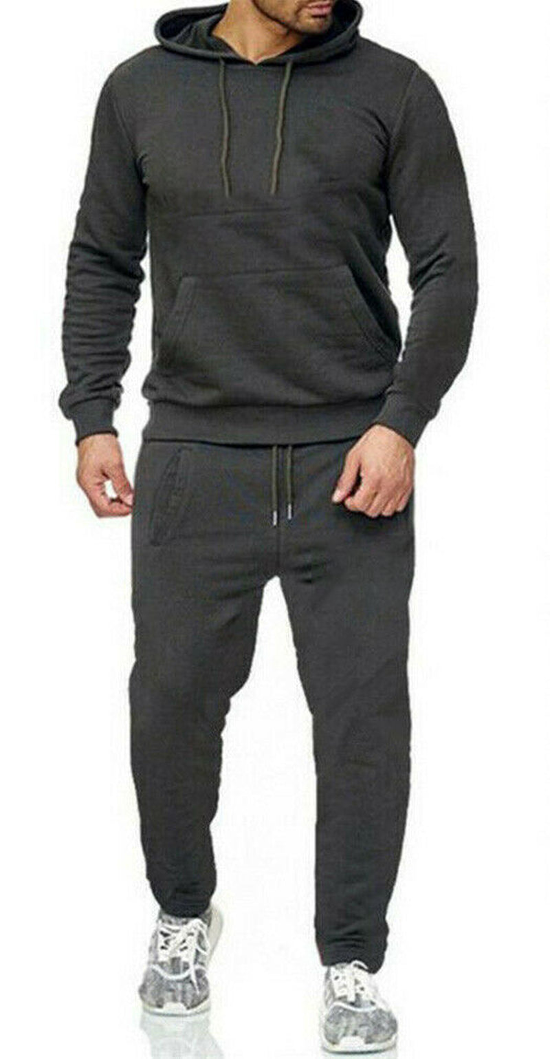 New Mens Pullover Tracksuit Hoodie Jogging Bottoms Set Stretch Sweater Jogger