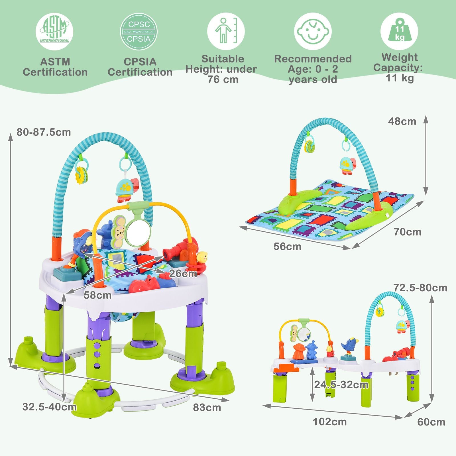 4-In-1 Baby Bouncer Activity Center with 3 Adjustable Heights