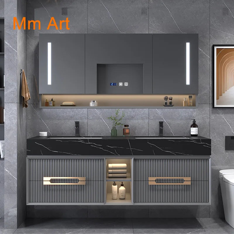 Hot Sale Best Quality Bathroom Double Sink Rock Stone Vanity Luxury Bathroom Cabinet