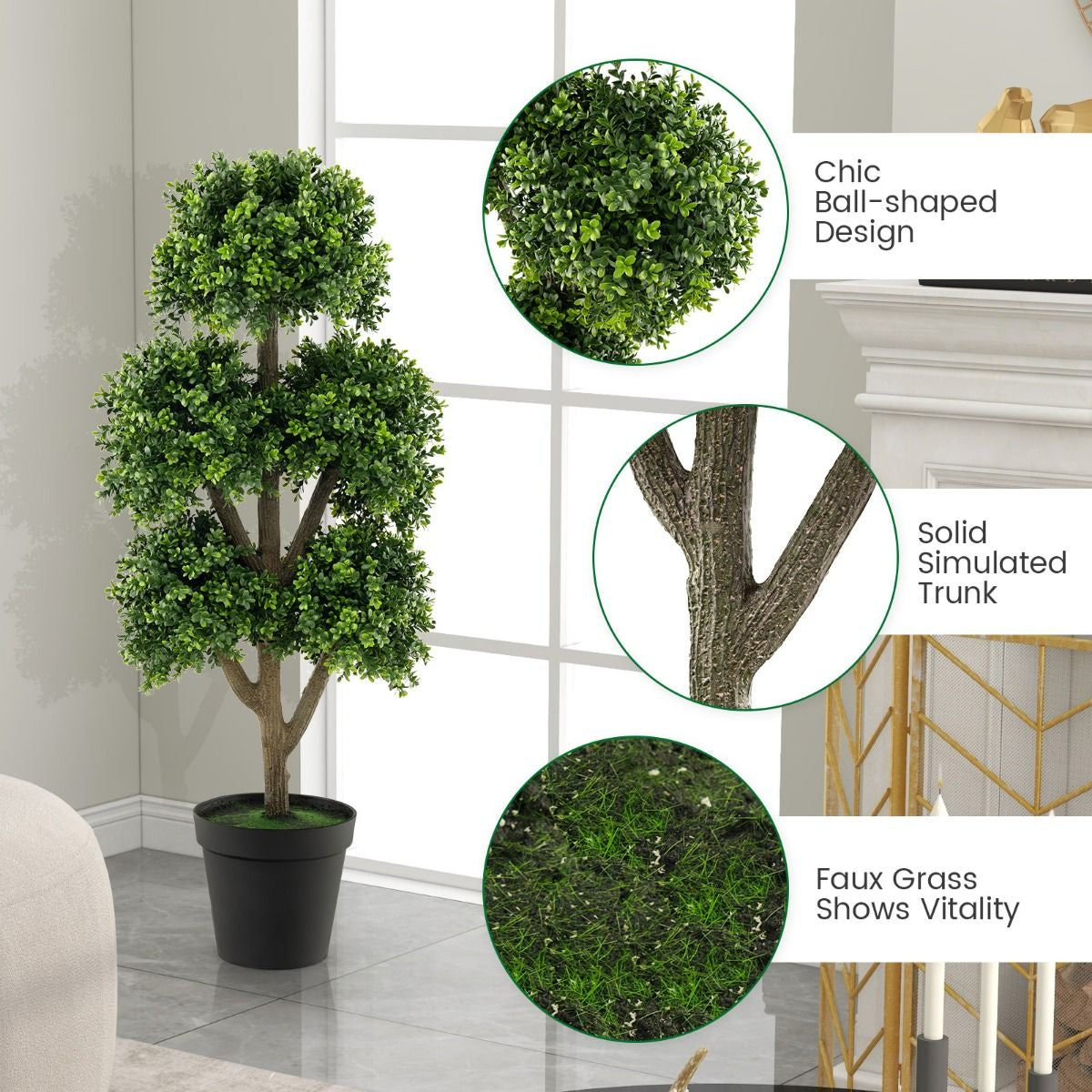 115Cm Artificial Boxwood Topiary Ball Tree for Home Office Front Porch