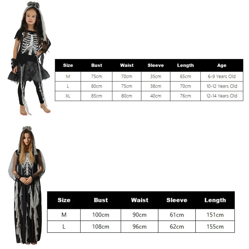 Women Gothic Skeleton Bride Costume Girl Corpse Bride Costumes Scary Skeleton Halloween Costume 2020 New Arrival