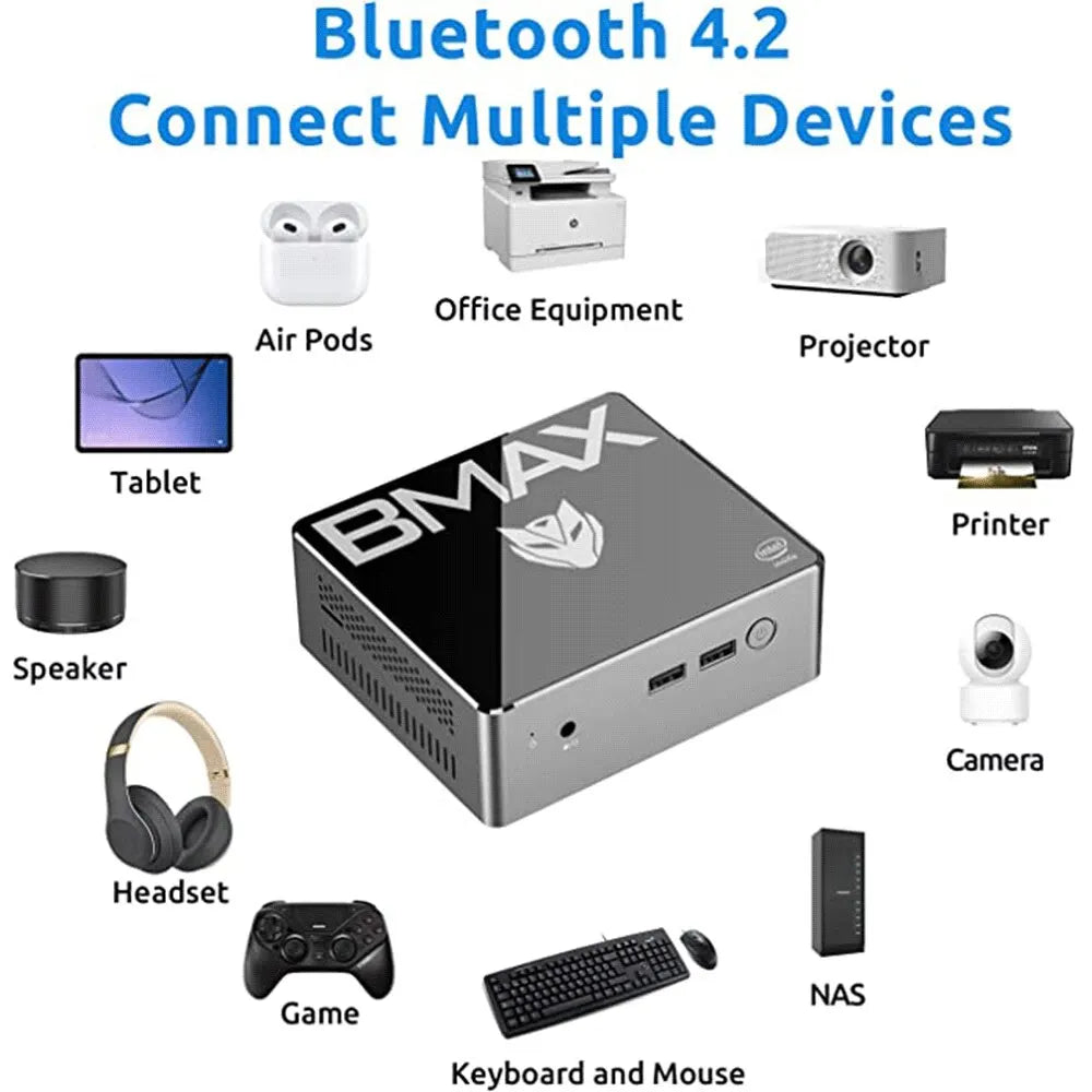 Mini PC B2S Windows 11 OS 6GB RAM 128GB ROM N4020 Micro Desktop Computer Dual-Band Wifi Mini PC USB 3.0 Bluetooth 4.2