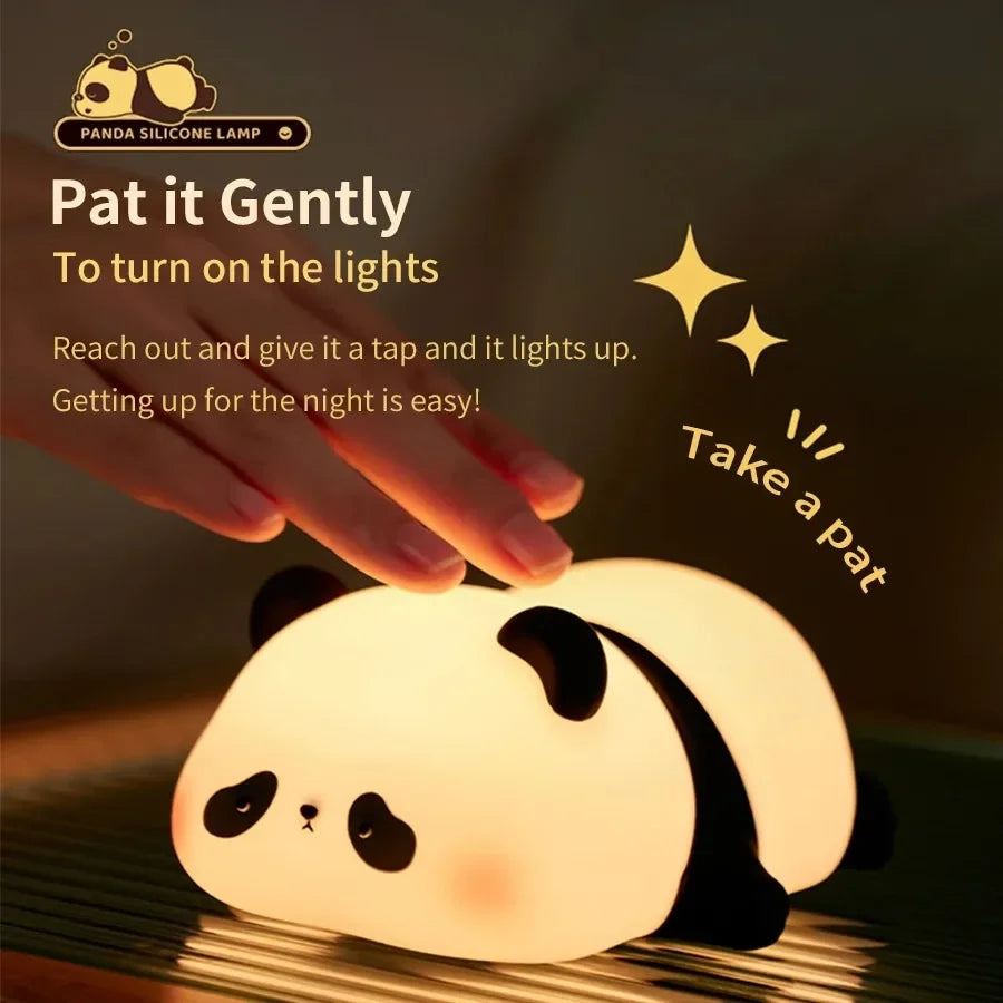 LED Panda Silicone Lamp Rechargeable Eye Protection Lamp Pat Night Lights Dimming Sleep Bedside Lamp Birthday Gift Bedroom Decor