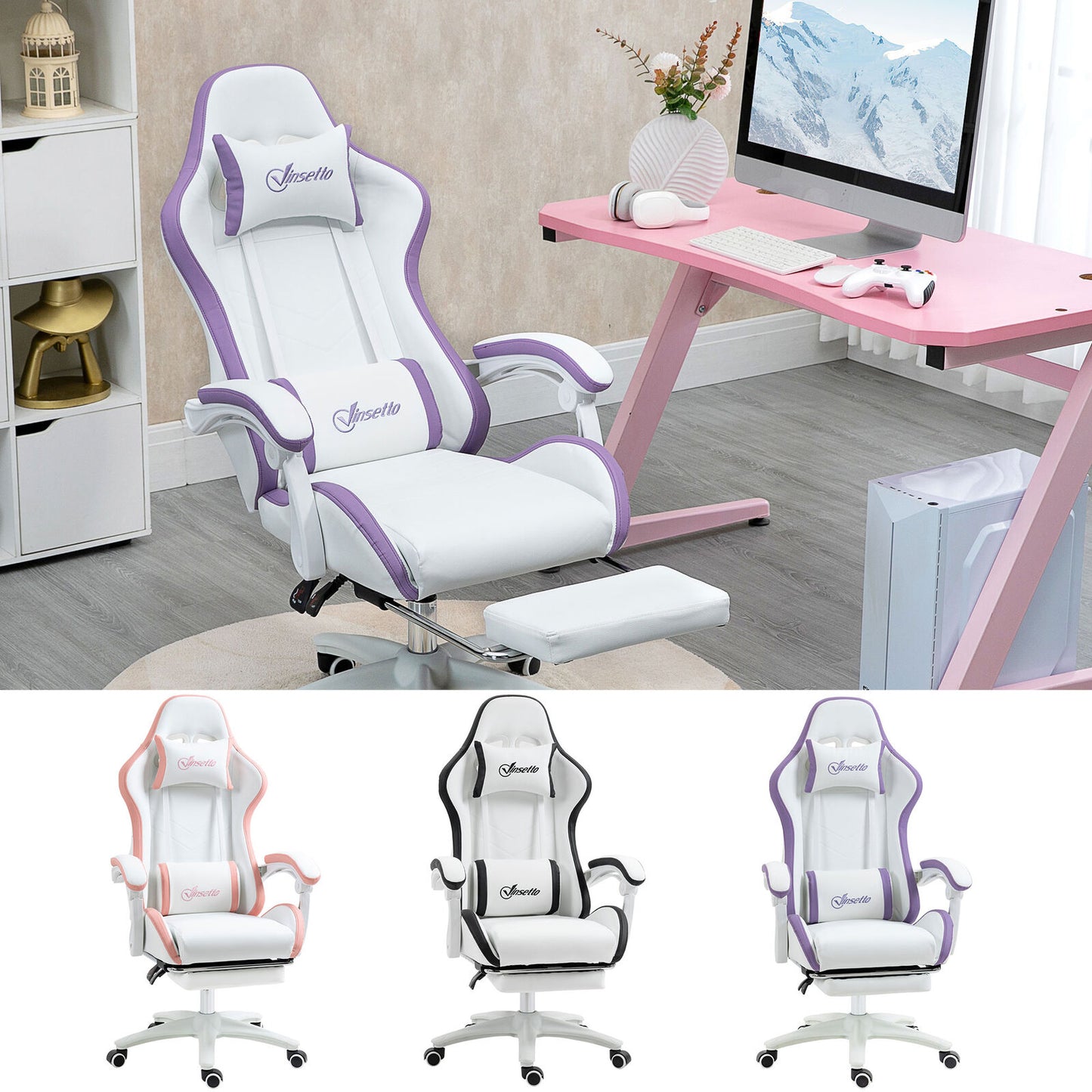 Racing Gaming Chair Reclining PU Leather Computer Chair with Headrest