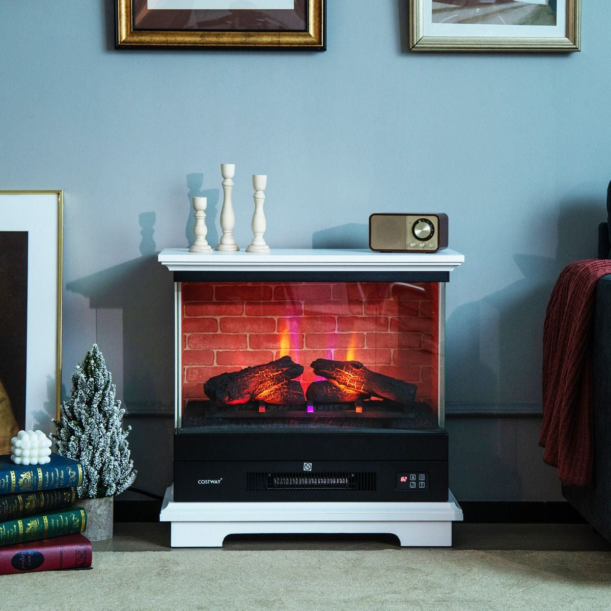 2000W Electric Fireplace Heater with 3-Level Vivid Flame