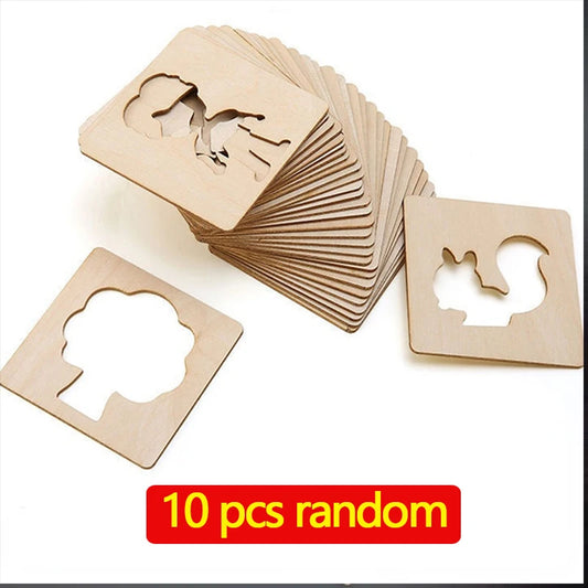 Montessori Kids Toys Drawing Toys Wooden DIY Painting Template Stencils Learning Educational Toys for Children Gift 10/20Pcs