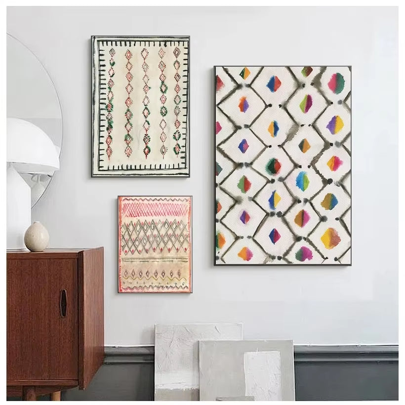 Abstract Neutral Boho Moroccan Rug Art Canvas Painting Wall Art Picture Geometric Prints Home Bohemia Poster Wall Artwork Decor