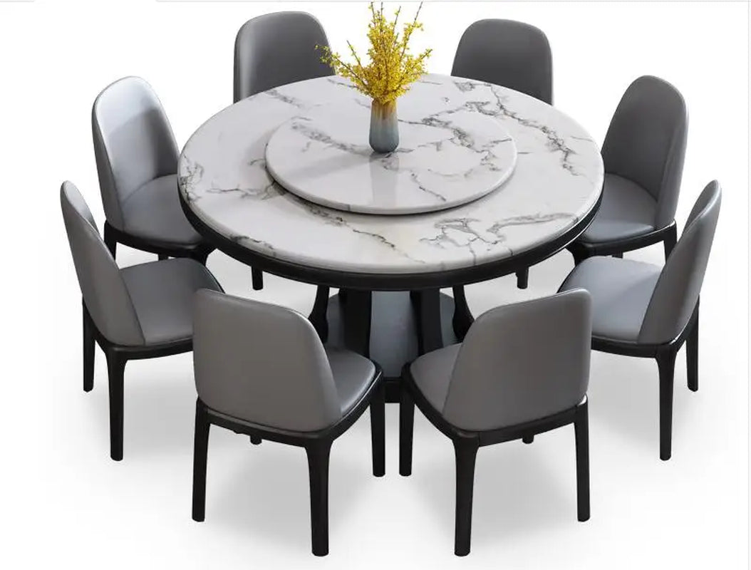 Nordic Marble round Dining Table and Chair Combination with Turntable Luxury Turning Tables