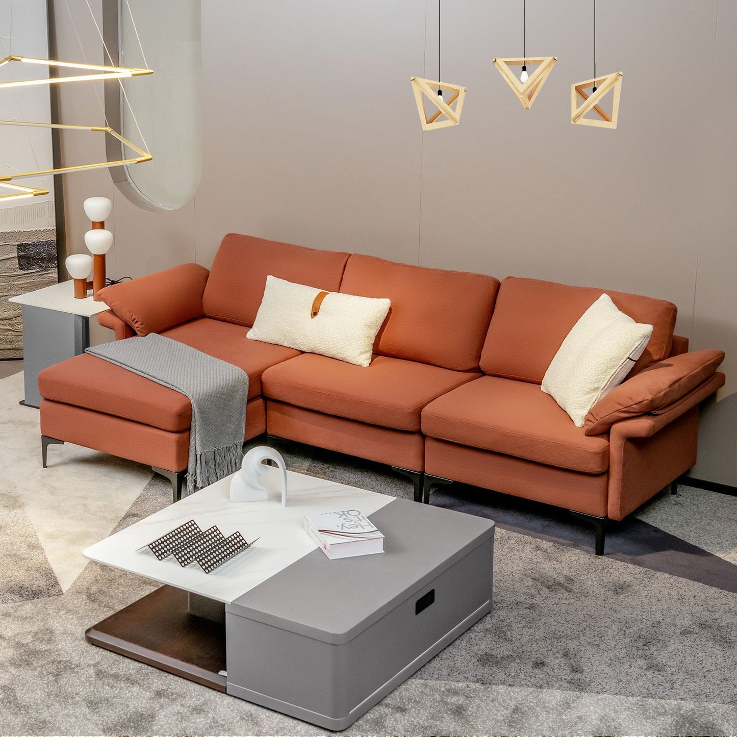 L-Shaped 3-Seat Upholstered Sectional Sofa