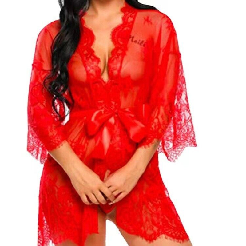 Women Sexy Gown Nightdress Lace Lingerie Sleepwear Ladies Wraps Dress Robe