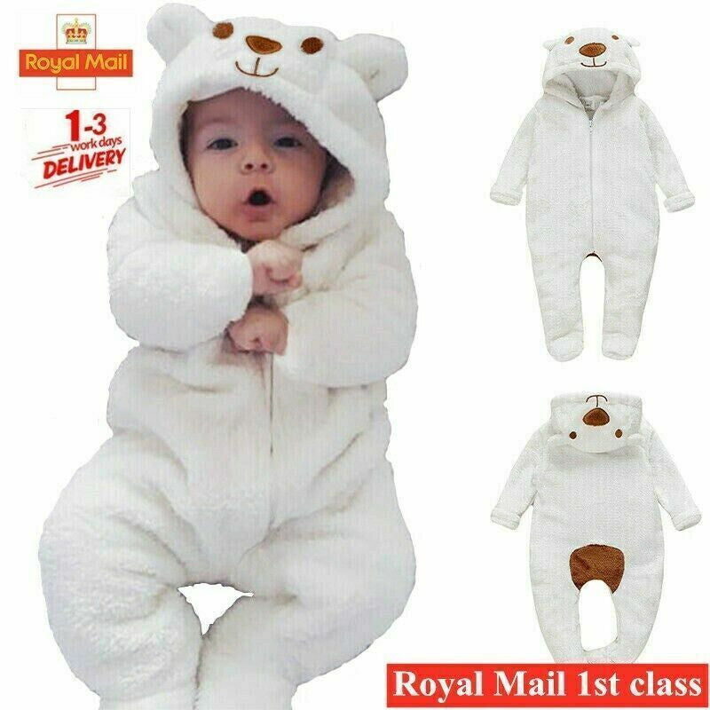 Newborn Baby Boy Girl Kids Bear Hooded Romper Jumpsuit Bodysuit Clothes Outfits