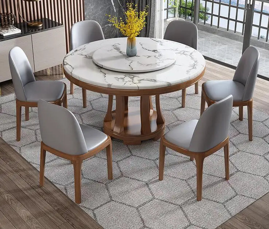 Nordic Marble round Dining Table and Chair Combination with Turntable Luxury Turning Tables