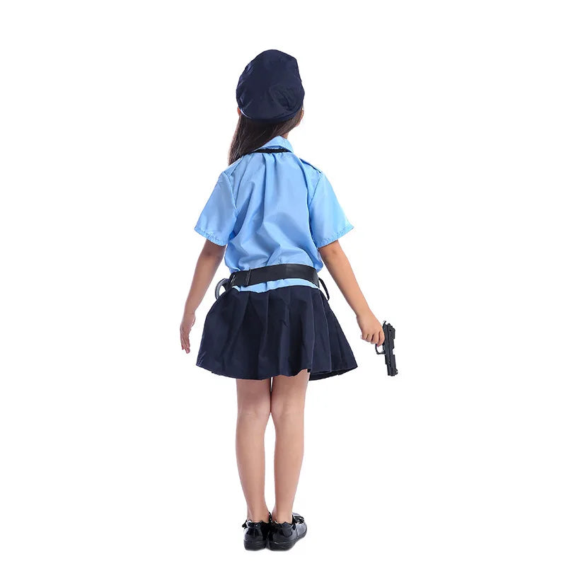 Girls Halloween Cop Police Officer Costume Kids Child Role-Playing Cosplay Policeman Uniform Party Fancy Dress