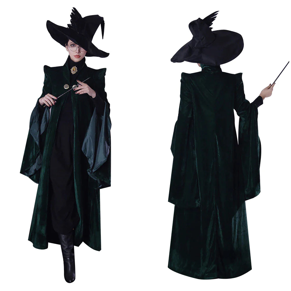 Dorpshipping Professor Minerva COS Mcgonagall Cosplay Costume Green Robe Cloak Dress Coat Outfits Halloween Costumes