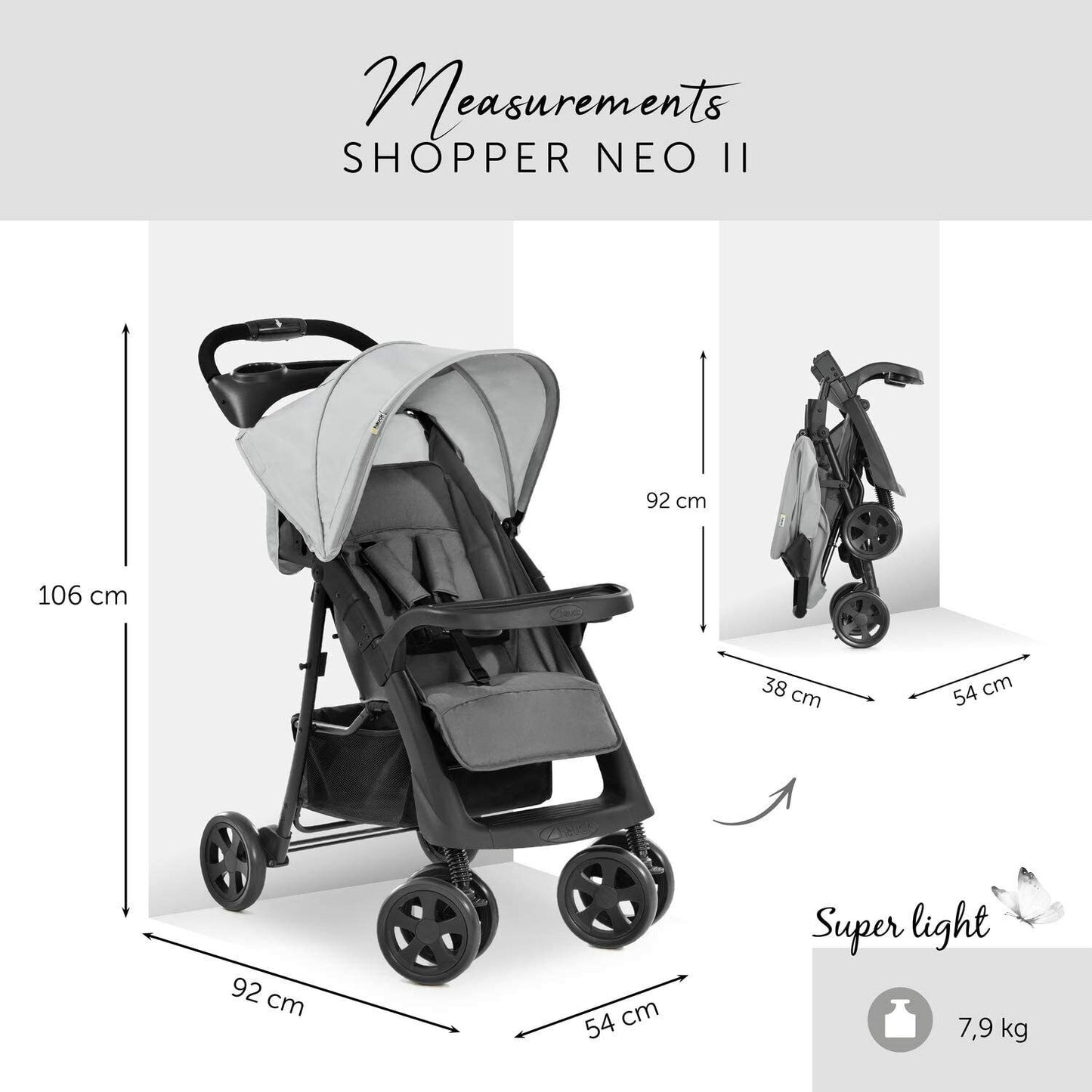 Hauck Shopper Neo II Pushchair Pram Buggy Stroller Grey+Raincover Upto 4 Years